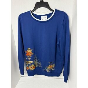 Alfred Dunner Womens‎ Small Fall Embroidered Scarecrow Crewneck Sweatshirt
